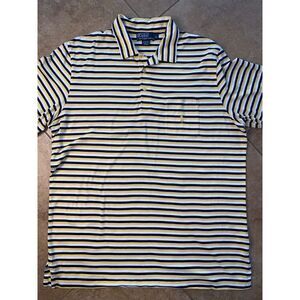 Ralph Lauren Shirt Mens XL  Striped‎ Yellow, White Blue Pony Casual Rugby Cotton